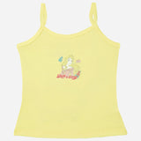 Yellow girls camisole with thin straps, cartoon princess print and 'Dare to Dream' text
