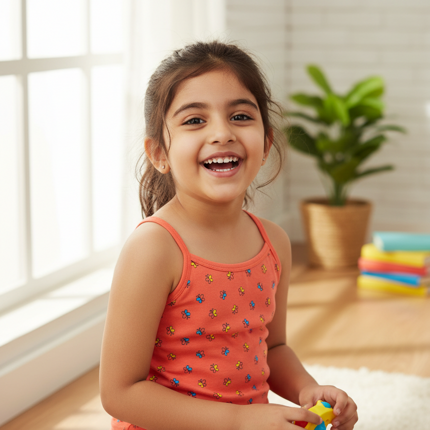 Bodycare Girls Vest Dori Neck | Regular Fir | 100% Cotton |Sleeveless Assorted Pack Of 2