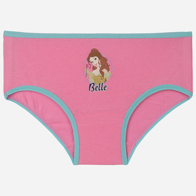 Pink girls' underwear with Belle cartoon print and blue trim, kids innerwear