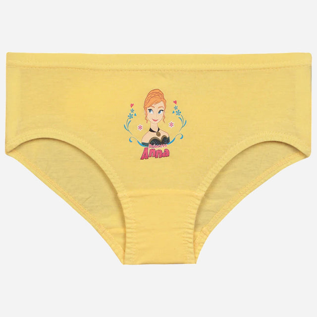 Yellow girls' cotton underwear with Princess Anna cartoon print, kids innerwear
