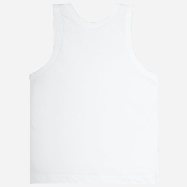 Plain white sleeveless kids vest innerwear shown flat on a white background