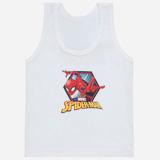 Kids white sleeveless innerwear vest with Marvel Spider-Man graphic print