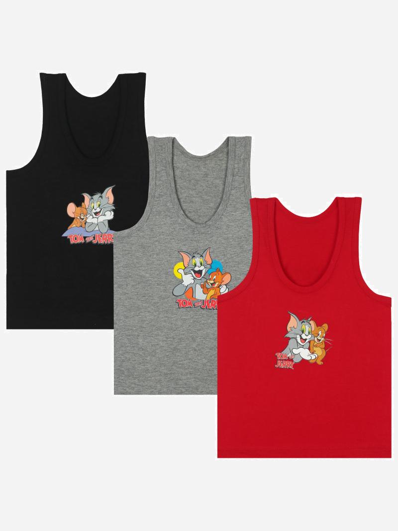 Bodycare Tom & Jerry Boys Vest Round Neck Sleeveless Solid Pack Of 3