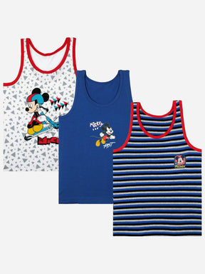 Kids sleeveless vest multipack with Mickey Mouse prints and blue, white, striped designs