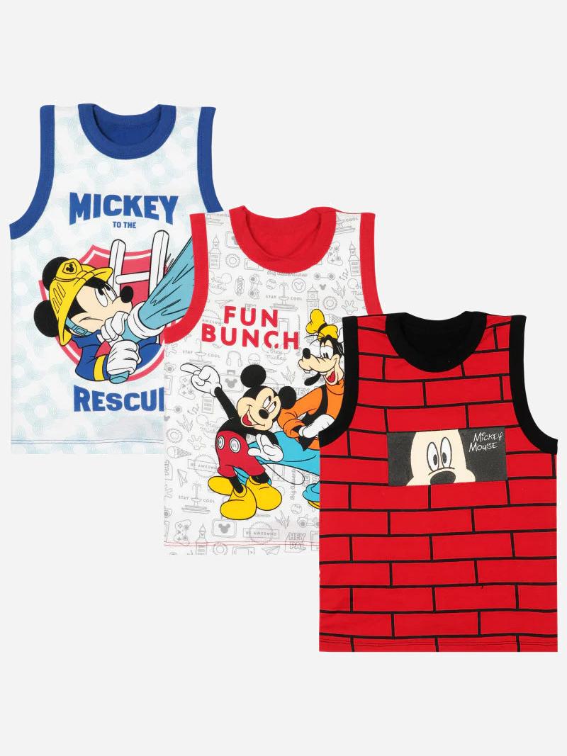 Bodycare Mickey & Friendss Boys Vest Round Neck Sleeveless Solid Pack Of 3