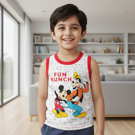 Bodycare Mickey & Friendss Boys Vest Round Neck Sleeveless Solid Pack Of 3