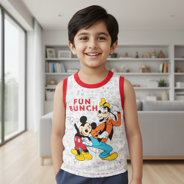 Boys Mickey & Friends Vest Round Neck Sleeveless Pack of 3 - Bodycare