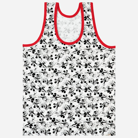 Kids sleeveless white vest with black cartoon print and red trim, innerwear apparel