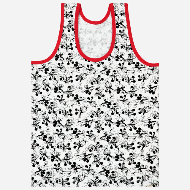 Kids sleeveless white vest with black cartoon print and red trim, innerwear apparel