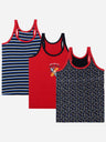 Kids sleeveless vests multipack in stripes, solid red, and graphic prints