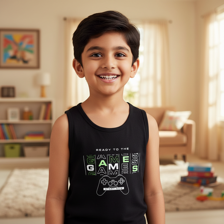 Boys 100% Cotton Vest Round Neck Regular Fit Pack of 2