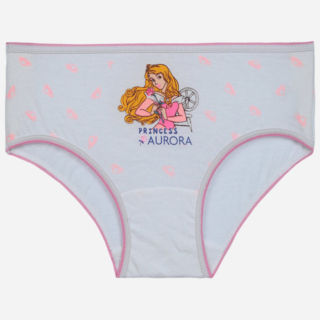 Girls' light grey Princess Aurora printed brief with pink trim and butterfly accents