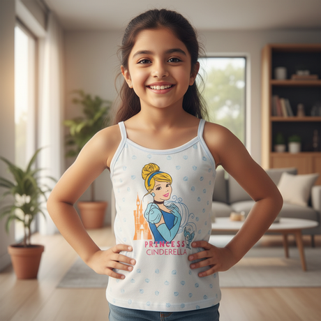 Bodycare Princess Girls Cotton Vest Dori Neck Sleeveless Solid Pack Of 4