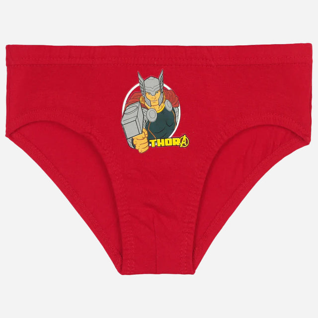 Red kids underwear with cartoon Thor print on front, soft cotton innerwear for boys