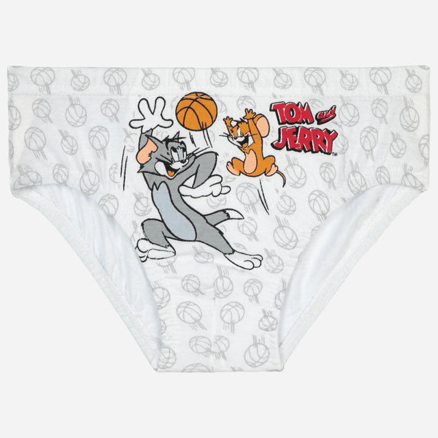 Kids white underwear with Tom and Jerry basketball cartoon print and basketball pattern