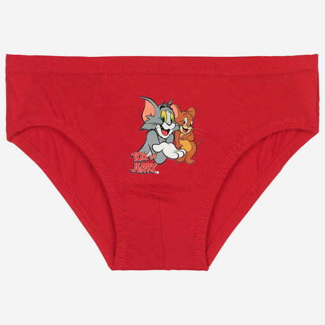 Red kids' underwear with Tom and Jerry cartoon print on front, comfortable cotton innerwear