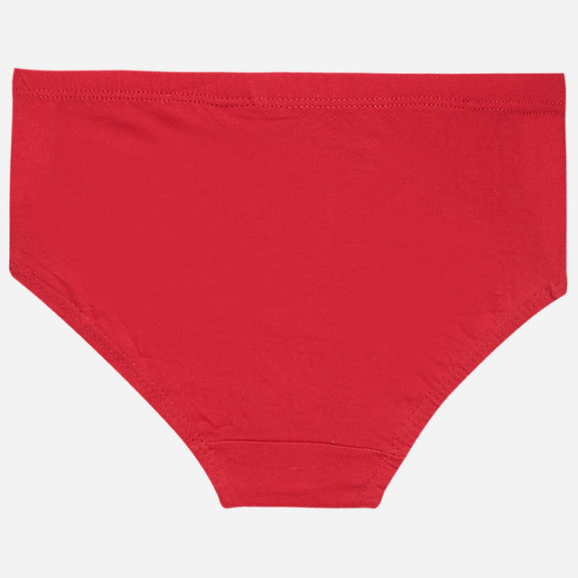 Red cotton kids brief on white background, comfortable innerwear for children