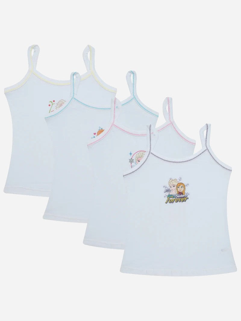 Bodycare Frozen Girls Cotton Vest Dori Neck Sleeveless Solid Pack Of 4