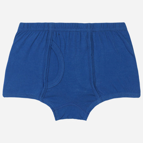 Blue boys' cotton innerwear briefs with elastic waistband, flat lay on white background