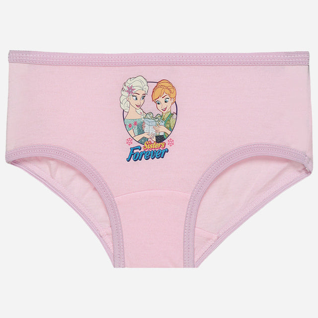 Pink girls' briefs with cartoon sisters and 'Sisters Forever' text, comfortable kids innerwear