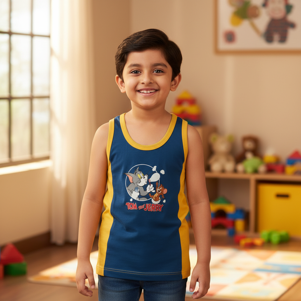Bodycare Tom & Jerry Boys Vest Round Neck Sleeveless Pack Of 3 - Bodycare