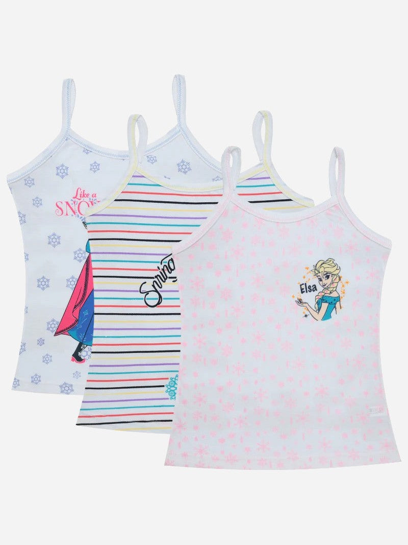 Bodycare Frozen Girls Cotton Vest Dori Neck Sleeveless Solid Pack Of 3