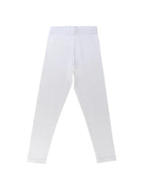 White kids thermal leggings with elastic waistband, full length, plain design on white background