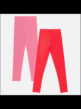 Bodycare Girl's Slim Fit Leggings, Power Plus Cotton Spandex, Super Soft, Stretchable Pack Of 2 -Pink & Cherry