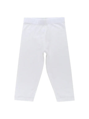 White kids innerwear leggings with comfortable elastic waistband, full length, plain design