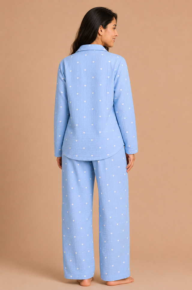 Women Printed Muslin Night Suit Set with Soft Top and Pyjama for Sleepwear, Lounge Wear and Nightwear Comfort
