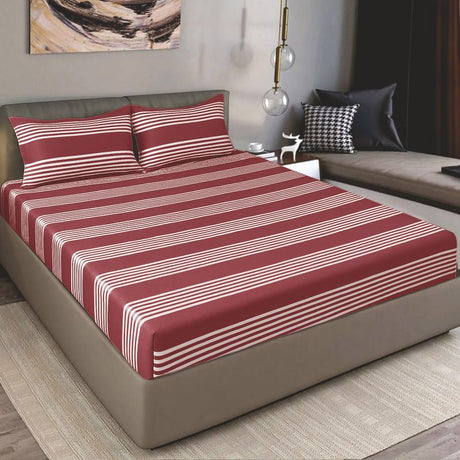 King Size Cotton Fitted Bedsheet Striped Navy