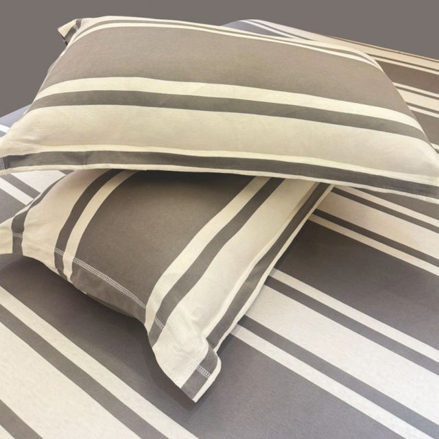 King Size Hosiery Fitted Bedsheet Striped Grey - Bodycare