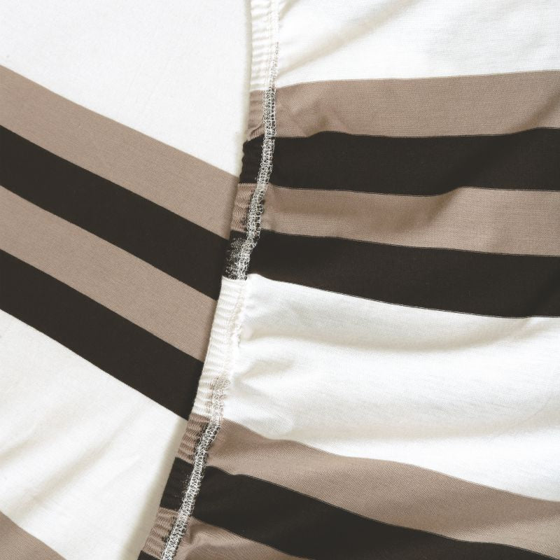 Bodycomfy 100% Cotton Hosiery King Size Fitted Bedsheet – Striped Design Beige