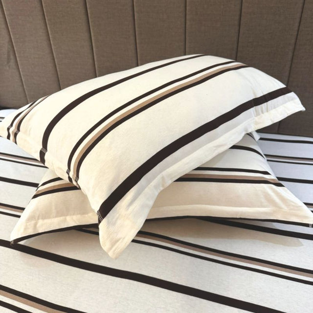King Size Cotton Fitted Bedsheet Striped Off White - Bodycare