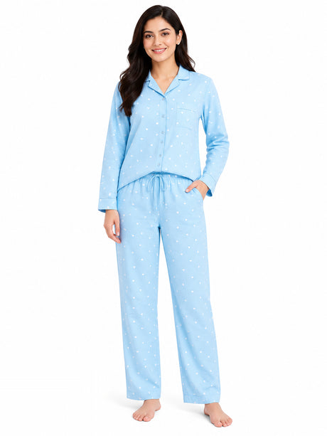 Bodycomfy Women's Printed Woven Night Suit - Blue - product image 1