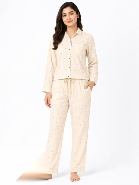 Bodycomfy Women's Printed Woven Night Suit - Peach Lite & Irish Cream - product image 1