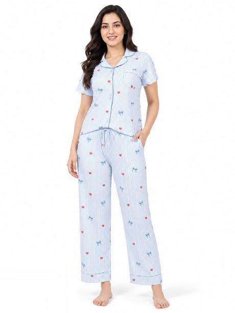 Bodycomfy Women's Printed Lycra Single Jersey Night Suit - Marshmallow, White & Multicolor - product image 1