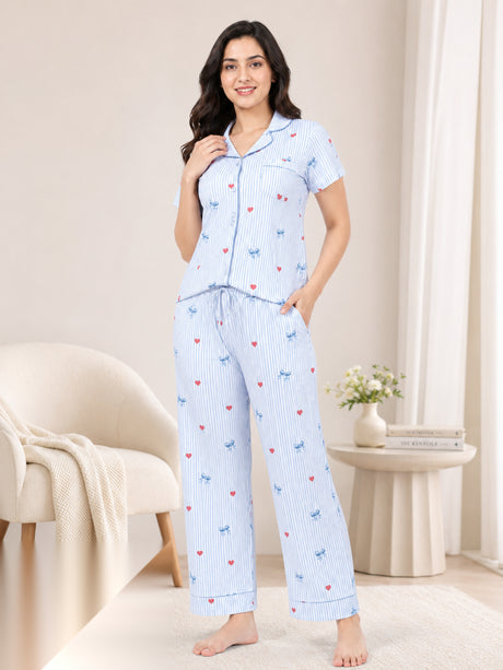 Bodycomfy Women's Printed Lycra Single Jersey Night Suit - Marshmallow, White & Multicolor - alternate image 3