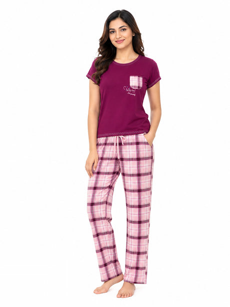 Bodycomfy Women's Printed Lycra Single Jersey Night Suit - Orchid - product image 1