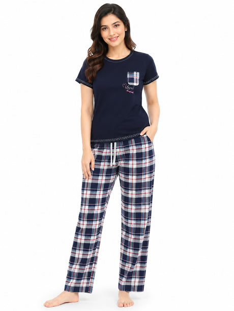 Bodycomfy Women's Printed Lycra Single Jersey Night Suit - Navy - product image 1