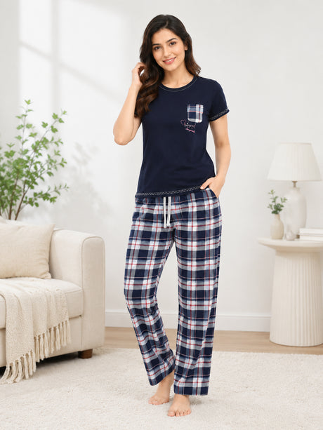 Bodycomfy Women's Printed Lycra Single Jersey Night Suit - Navy - alternate image 3