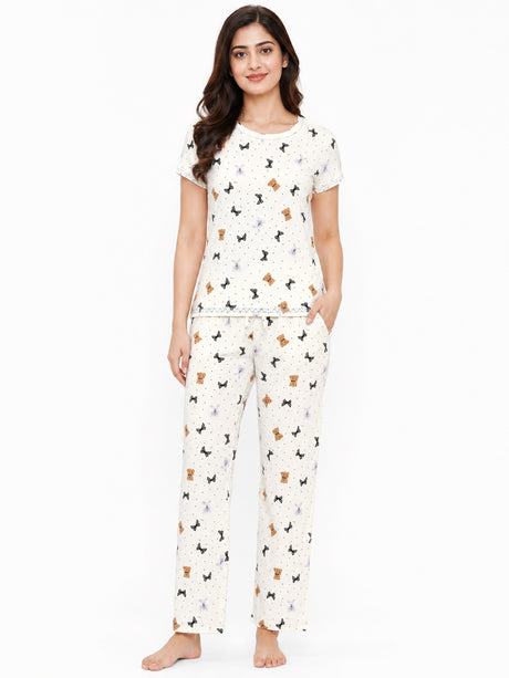 Bodycomfy Women's Printed Polyester Night Suit - Marshmallow & Irish Cream - product image 1