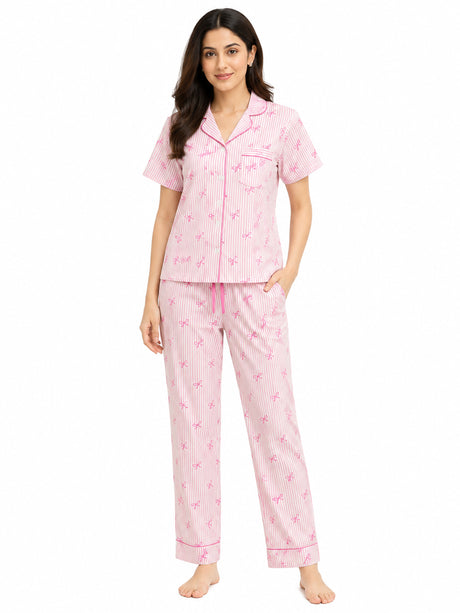Bodycomfy Women's Printed Polyester Night Suit - Marshmallow, White & Aurora Pink - product image 1