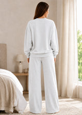 BodyComfy Women’s French Terry Fabric Sweatshirt & Wide-Leg Pyjama Set