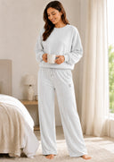 BodyComfy Women’s French Terry Fabric Sweatshirt & Wide-Leg Pyjama Set