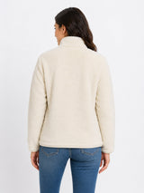 Women's Soft Cream Fur Fleece Full-Zip Jacket with High Neck & Side Pockets