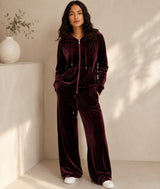 BodyComfy Women’s Velour Hooded Zip-Up Co-Ord Set with Kangaroo Pockets & Wide-Leg Bottoms