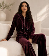 BodyComfy Women’s Velour Hooded Zip-Up Co-Ord Set with Kangaroo Pockets & Wide-Leg Bottoms
