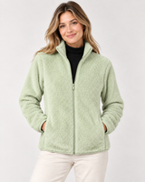 Women's Green Fur Fleece Full-Zip Jacket with High Neck & Side Pockets