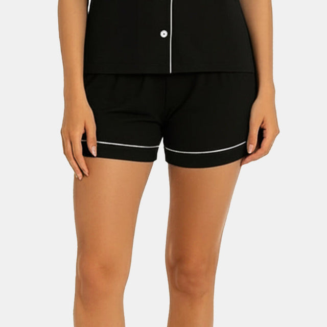 Women Front Button Shorts Night Suit Black Solid - Bodycare